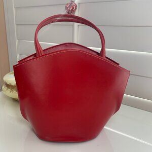 Vintage Red Leather Structured Shoulder Bag | Retro 80s 90s Classic Silhouette